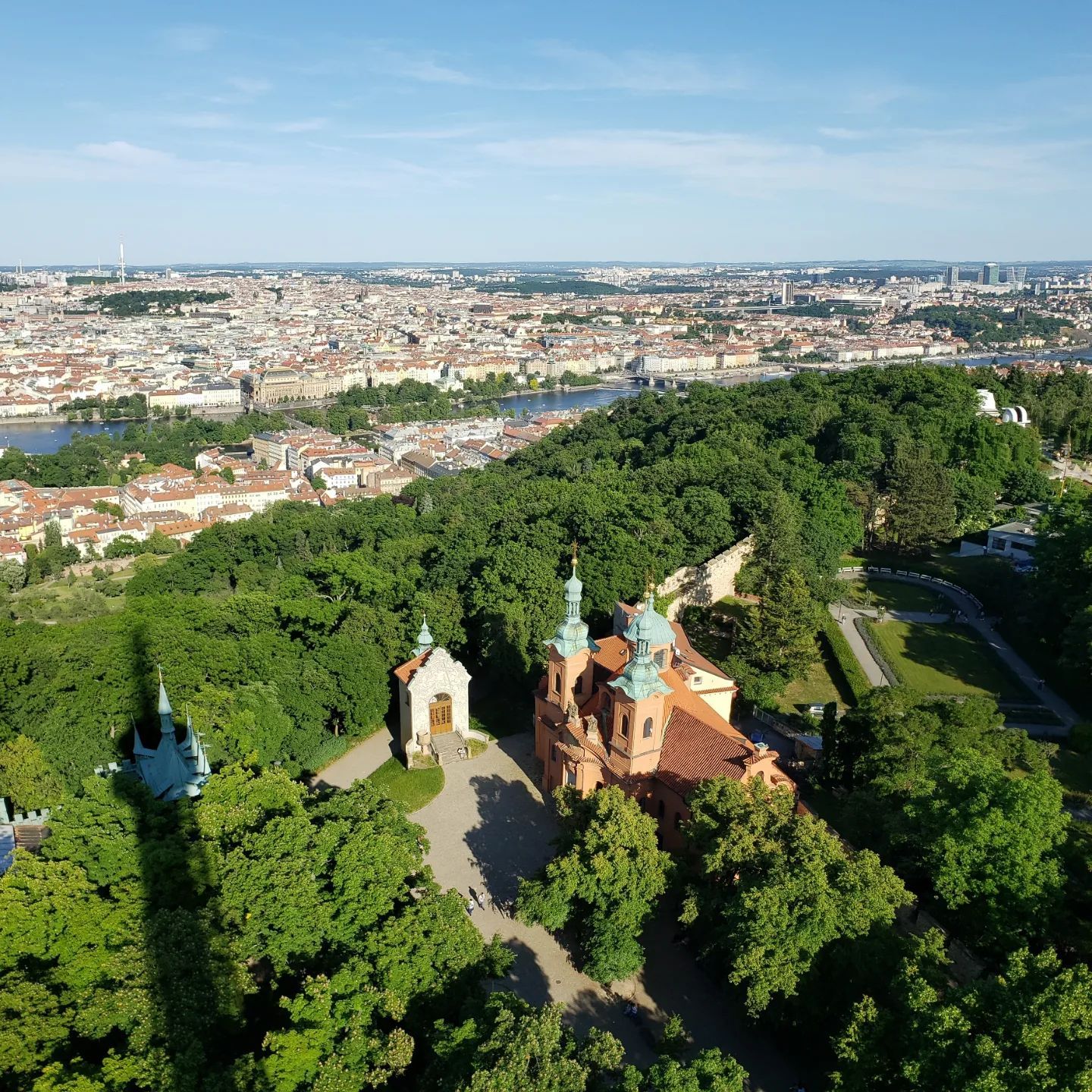 An aerial photo of Prague